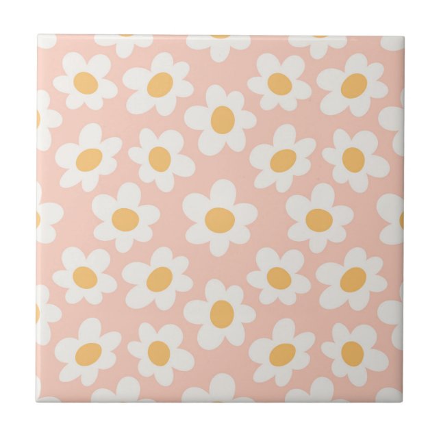 Retro stil-daisy i blomning på rosans bakgrund kakelplatta (Framsidan)