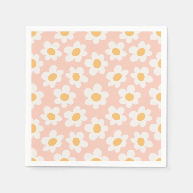 Retro stil-daisy i blomning på rosans bakgrund pappersservett (Framsidan)