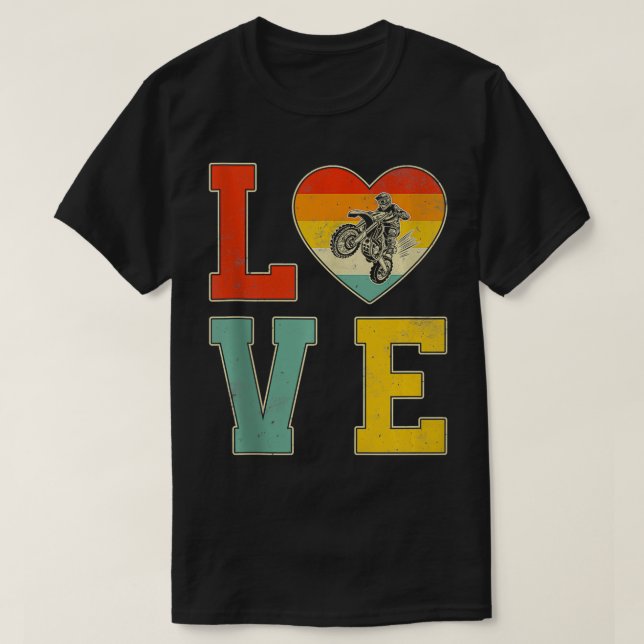 Retro Stil Dirt Bike med hjärtgrafik Valentine T Shirt (Design framsida)