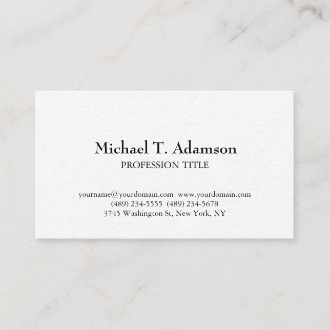 Retro Stil Elegant Plain Simple White Visitkort (Framsida)