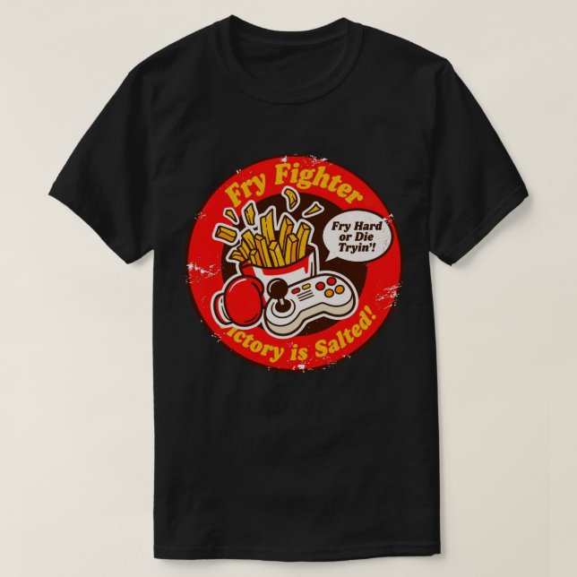 Retro Stil Fighting Game & Pommes Frites Design T Shirt (Design framsida)