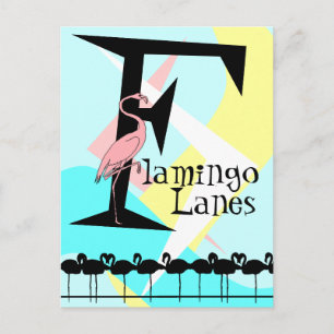 Retro Stil Flamingo Lanes Postcard aquas rosa Vykort