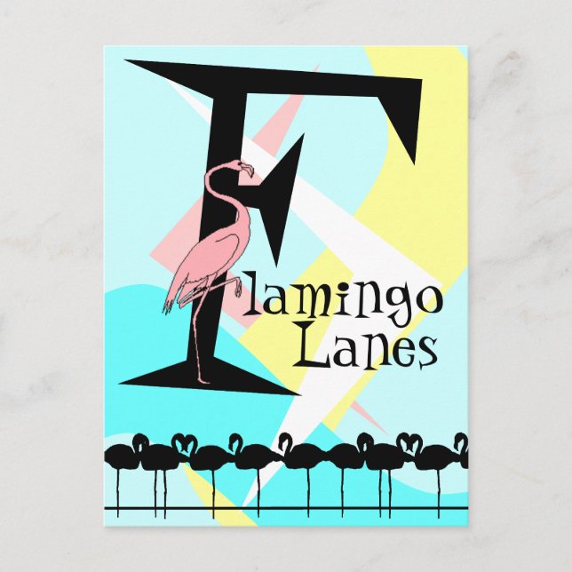Retro Stil Flamingo Lanes Postcard aquas rosa Vykort (Framsida)