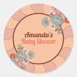 Retro Stil Flower Baby Shower Party-sticker Runt Klistermärke