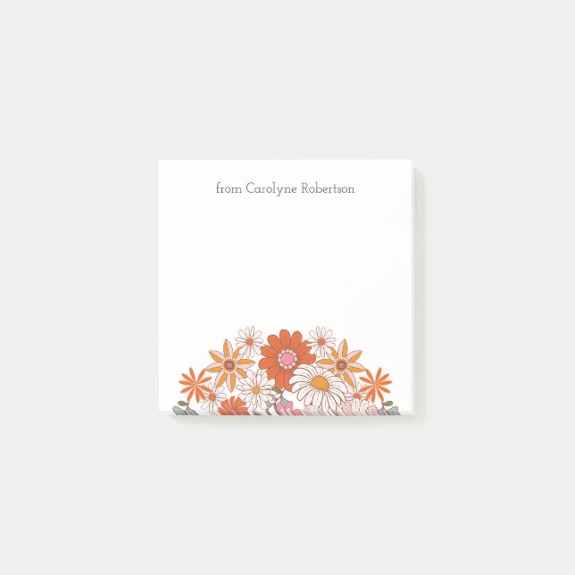Retro Stil Flowers - Anpassat namn PostIT-anteckni Post-it Block (Framsida)