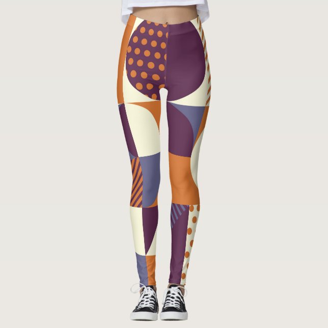 Retro Stil Geometric Mönster Design Leggings (Framsida)