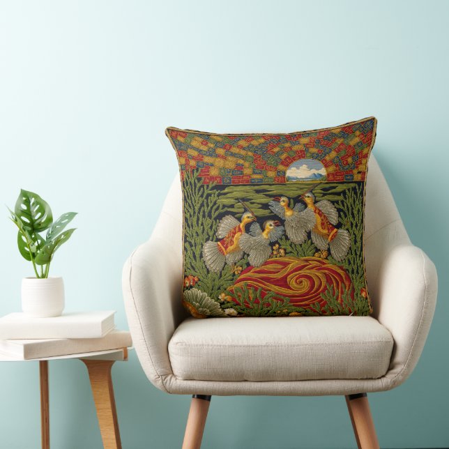 Retro stil gobeläng exotiska fåglar kudde (Stol)