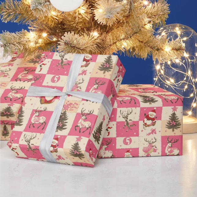 Retro Stil Gräs Träd och Santa de Presentpapper (Helgdagar)