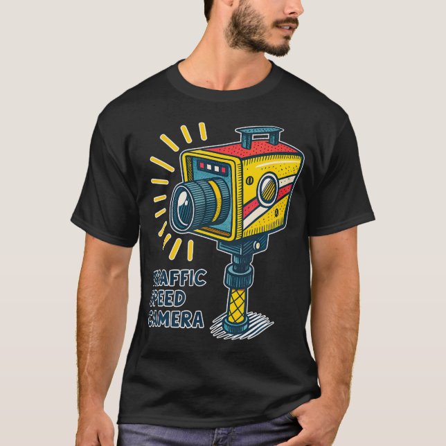 Retro stil hastighetskamerateckning t shirt (Framsida)