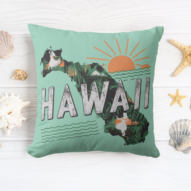 Retro Stil Hawaii Silhouette Kudde (Skapare uppladdad)
