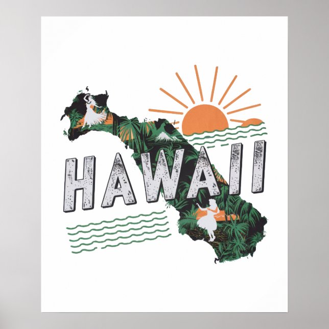 Retro Stil Hawaii Silhouette Poster (Framsidan)
