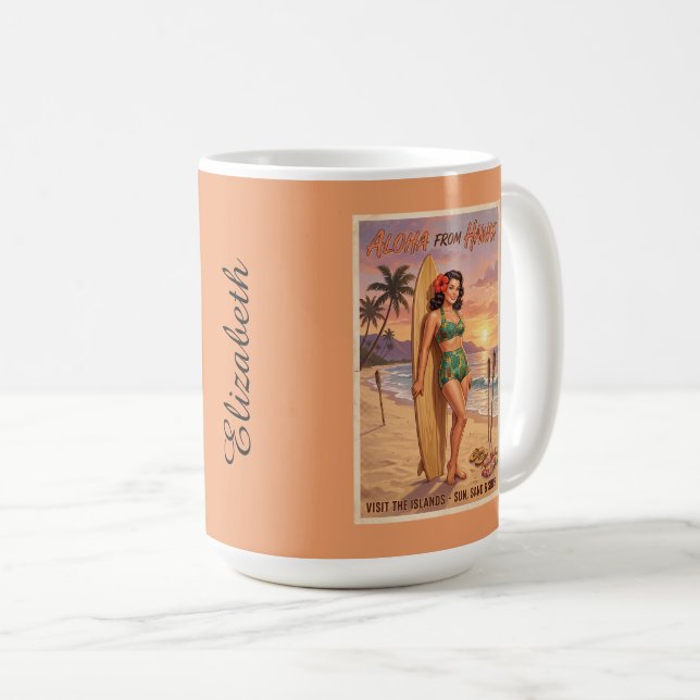 Retro Stil Hawaiiansk Kvinna Pin Up | Personaliser Kaffemugg (Framsida höger)