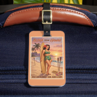 Retro Stil Hawaiiansk Kvinna Pin Up | Personliggör Bagagebricka