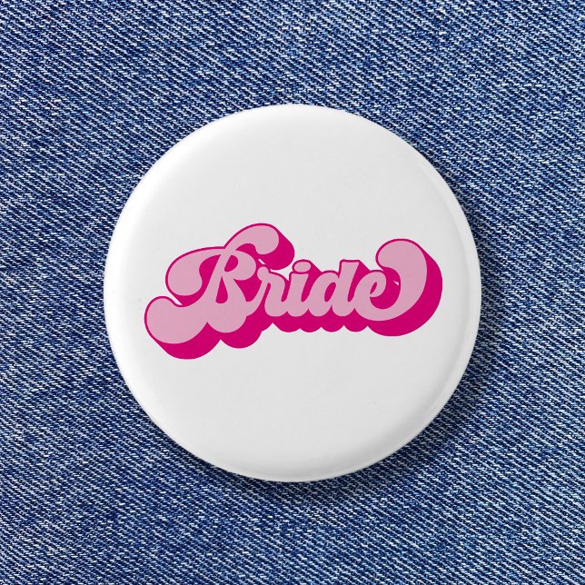Retro Stil Hetrosa Brud Sjungmö Fest Knapp (Retro Style Hot Pink Bride Bachelorette Party Button)