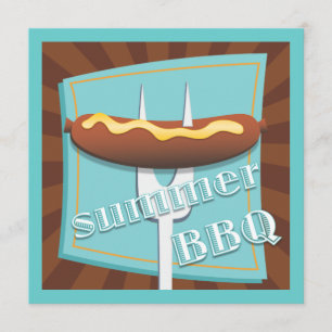 Retro Stil Hot Dog Sommar BBQ Fest Inbjudan