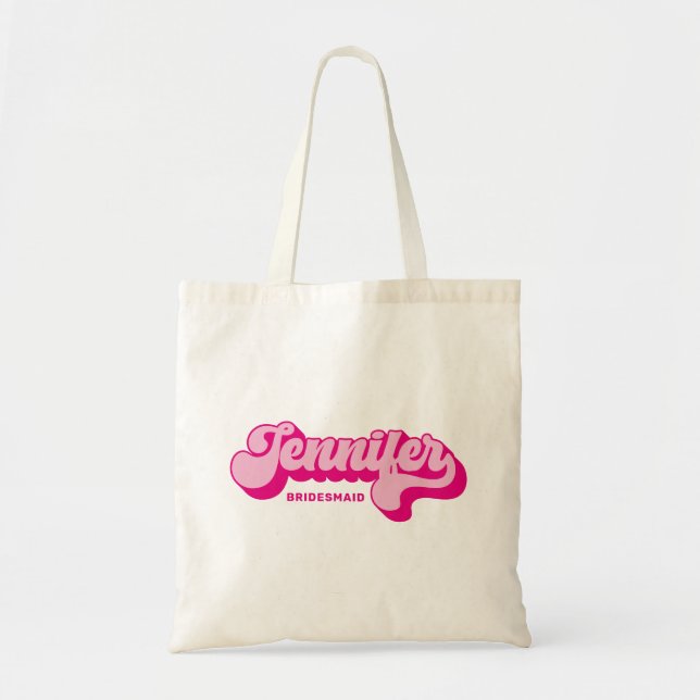 Retro Stil Hot Pink Brud Anpassat Namn Tygkasse (Framsidan)