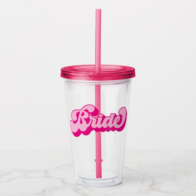 Retro Stil Hot Pink Brud Möhippa Fest Take Away Mugg (Framsida)