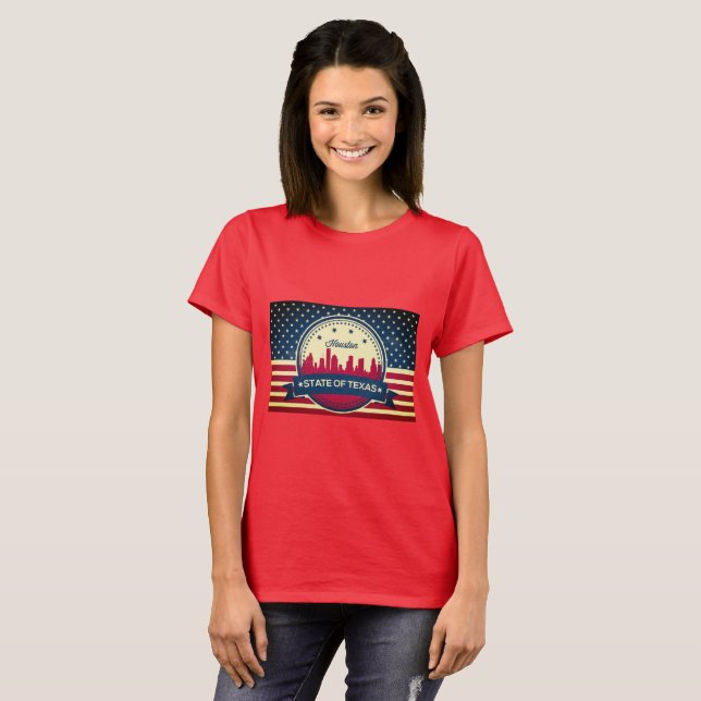 Retro Stil Houston Skyline Tee Shirt (Hel framsida)