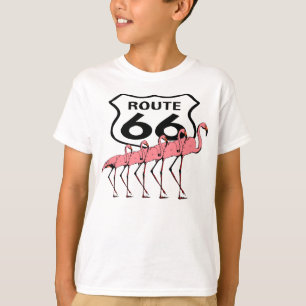 Retro Stil Iconic Route 66 Road Resa & Flamingos T-shirt