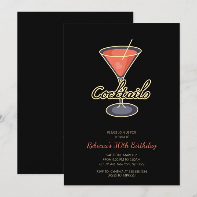 Retro-stil inbjudningar till cocktailparty (Fram/baksida)