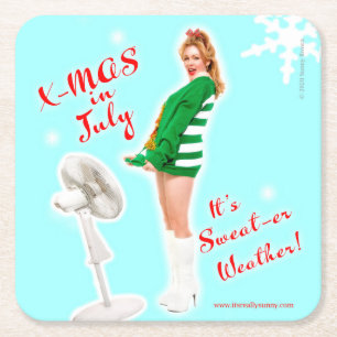 Retro Stil jul i juli Beverage Coaster Underlägg Papper Kvadrat