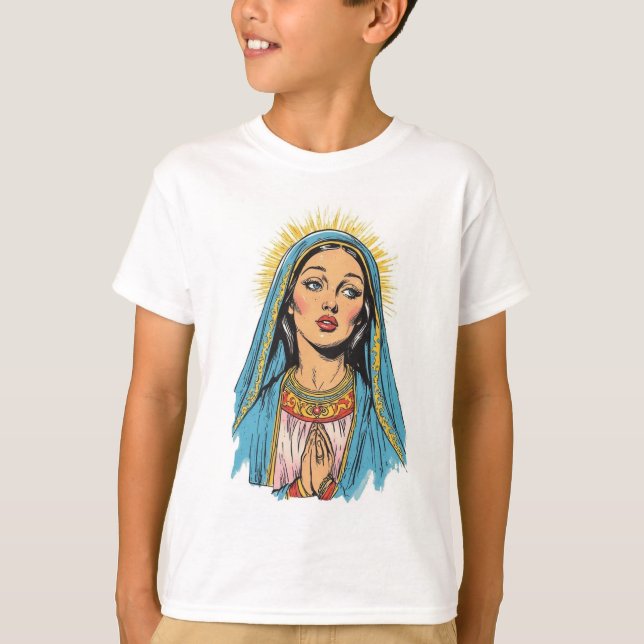 Retro stil Jungfru Maria Barn T-Shirt (Framsida)