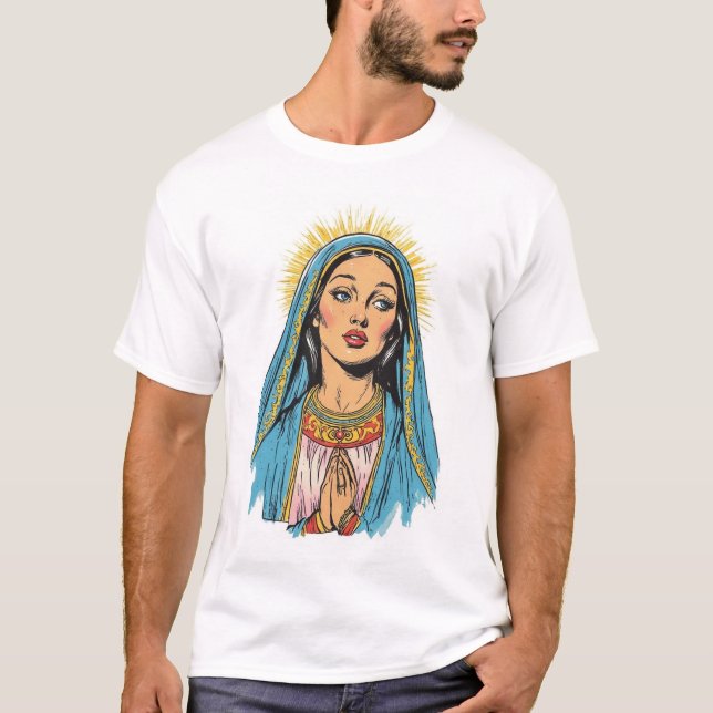 Retro stil Jungfru Maria Herr T-Shirt (Framsida)