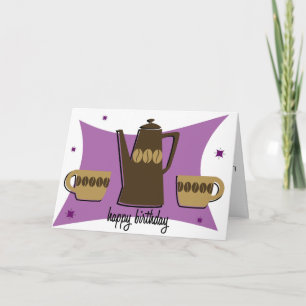 Retro Stil-kaffe, behandlat födelsedagskort (Lila) Kort