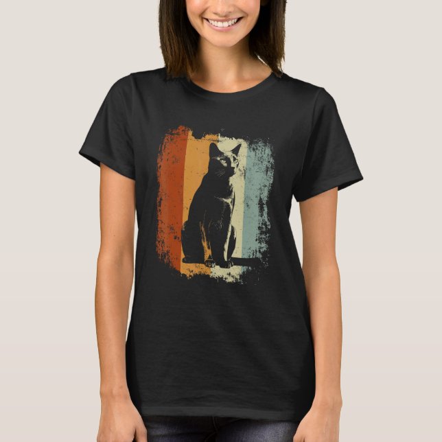 Retro Stil Katt Design Rysk Blå T Shirt (Framsida)