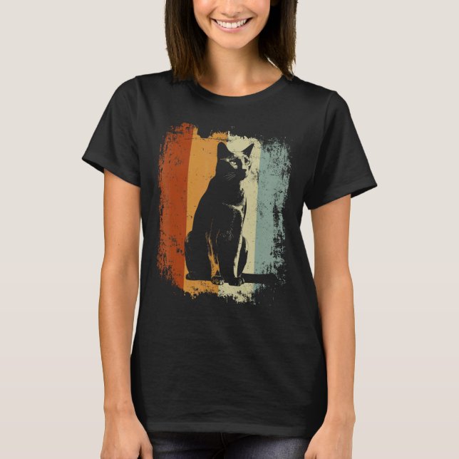 Retro Stil Katt Rysk Blå T Shirt (Framsida)
