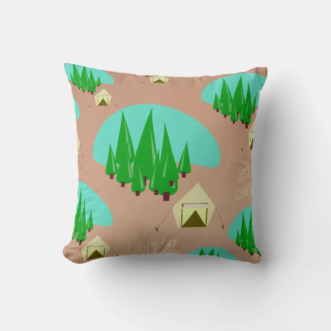 Retro Stil Kitschy Camping Illustration Mönster Kudde (Framsida)