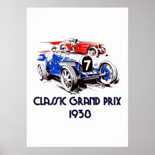 Retro stil klassiska bilar Grand Prix 53 x 73 Poster