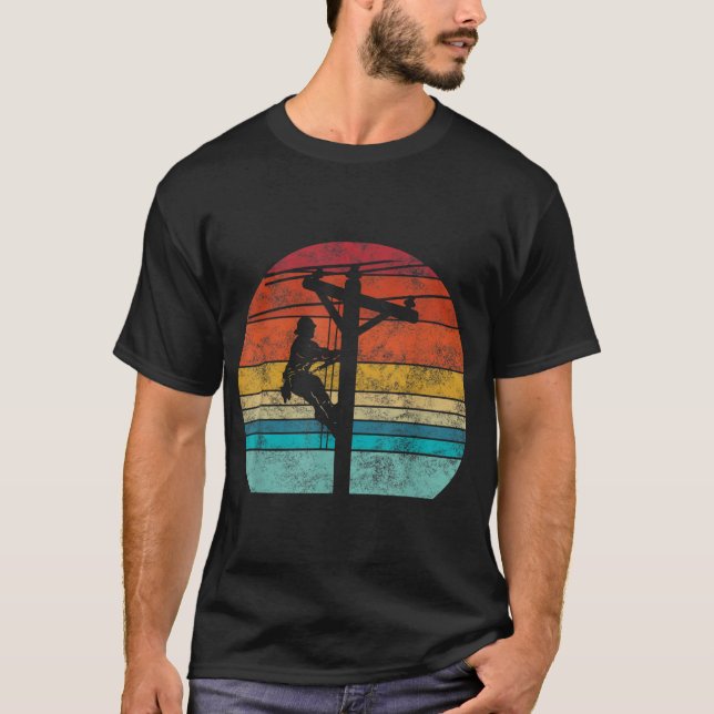 Retro stil Lineman Cell Torn Line Worker T Shirt (Framsida)