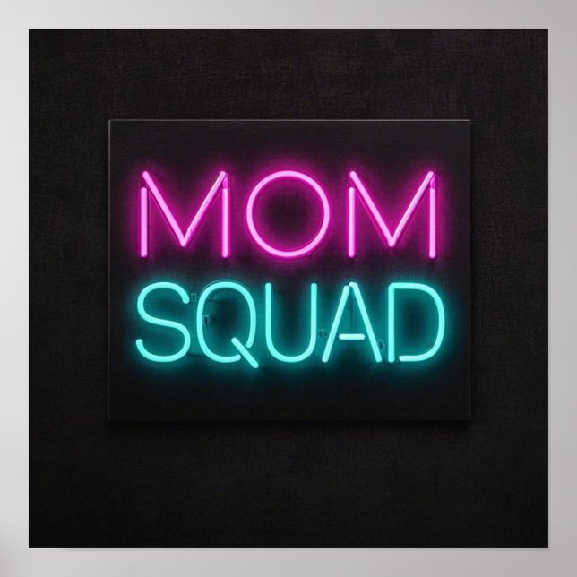 Retro-stil, "Mamma Squad", neon rosa och teal Poster (Framsidan)