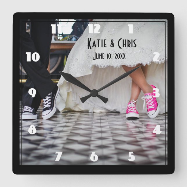 Retro Stil Middag par Bröllop Fyrkantig Klocka (Framsida)