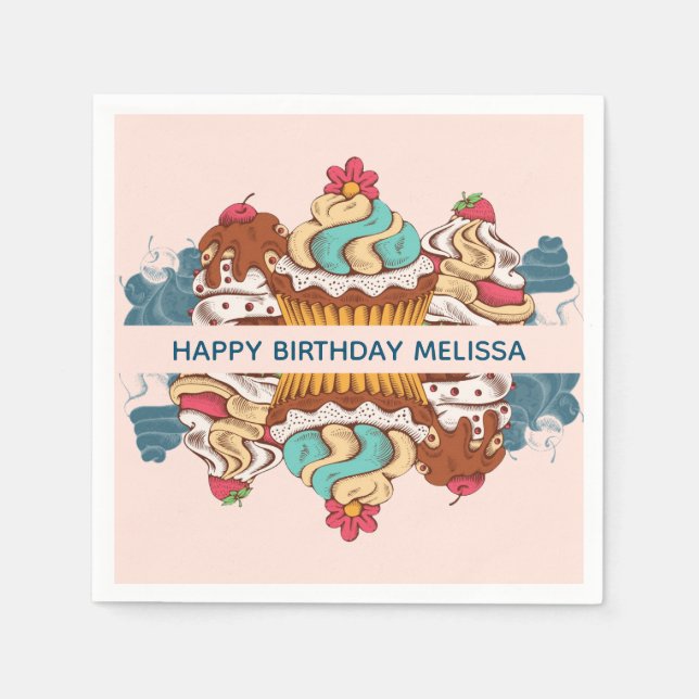 Retro Stil Muffinss Sweet Dessert Birthday Pappersservett (Framsidan)