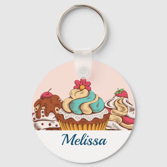 Retro Stil Muffinss Sweet Dessert Nyckelring (Framsida)