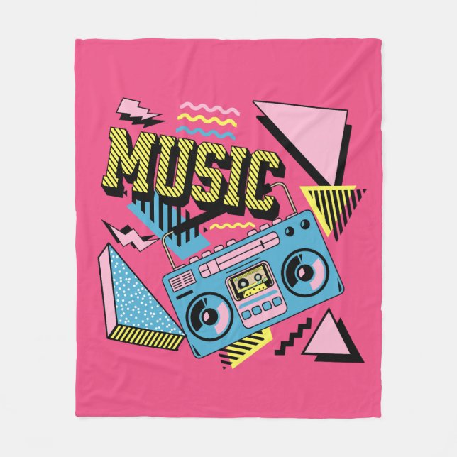 Retro stil musikboombox fleecefilt (Framsidan)