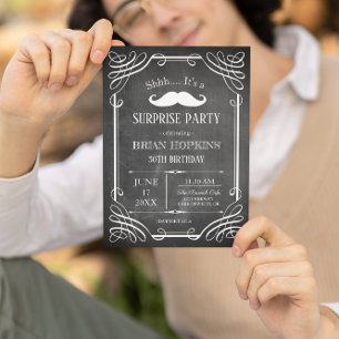 Retro Stil Mustache Chalkboard Manar B dag Party Inbjudningar
