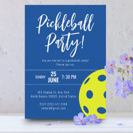Retro Stil Neon Blue Thmet Pickleball Birthday Inbjudningar