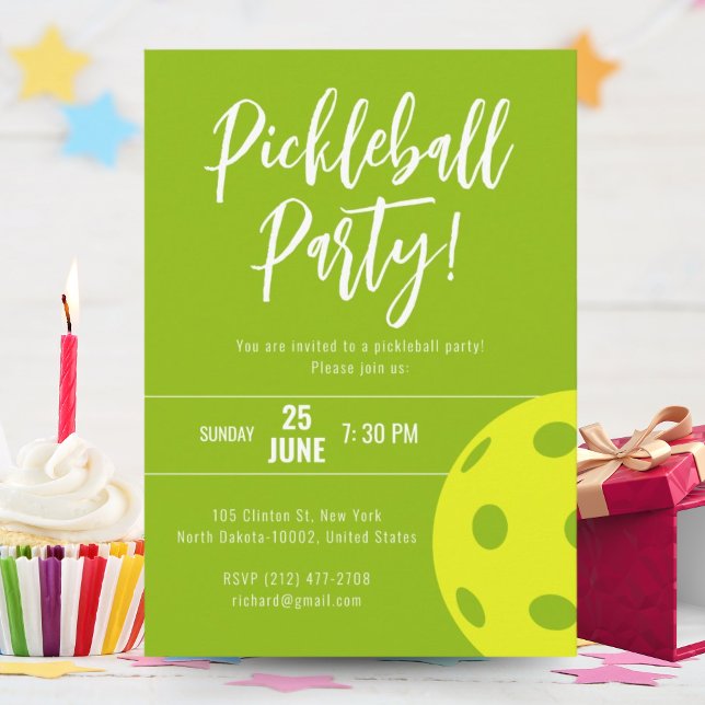 Retro Stil Neon Lime ThLED Pickleball Birthday Inbjudningar (Skapare uppladdad)