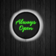 Retro Stil Öppna alltid Neon-Grönten på svart
