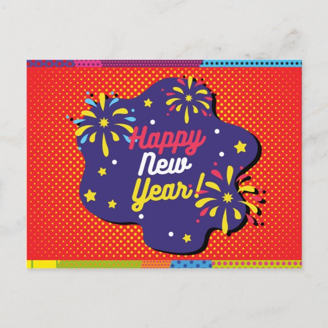 Retro Stil Pop Art Gott nytt år Vykort (Framsida)