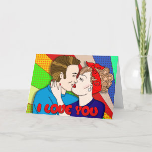 Retro Stil Pop Art Romantic-årsdagen Brunette Kort