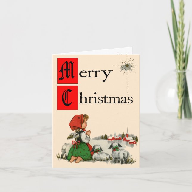 Retro-Stil Praying-julkort Helgkort (Framsida)