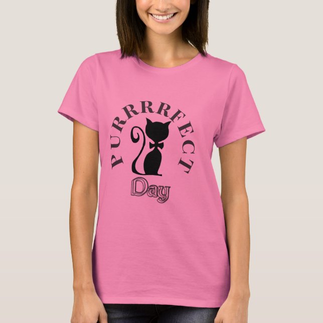 Retro Stil ’Purrrfect Day Kattunge Dam T-Shirt’ Tee Shirt (Framsida)