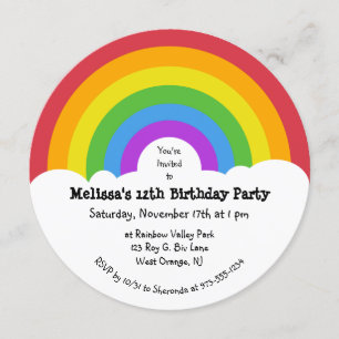 Retro Stil Rainbow and Clouds Round Party Inbjudningar