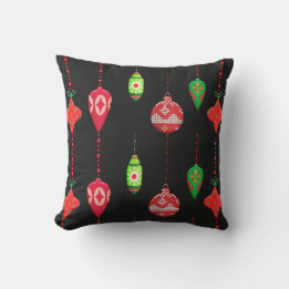 Retro Stil Red Grönt Ornaments jul Kudde