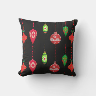 Retro Stil Röda Gröna Ornament Jul Kudde