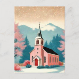 Retro Stil Rosa Kyrka Konst Vykort